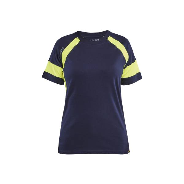 T-shirt de travail haute-visibilité femme coton - Blaklader - 3524 - Marine/Jaune fluo
