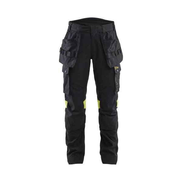 Pantalon de chantier ATEX multinormes inhérent femme Cotonpoly - Blaklader - 7108 - Noir/Jaune fluo
