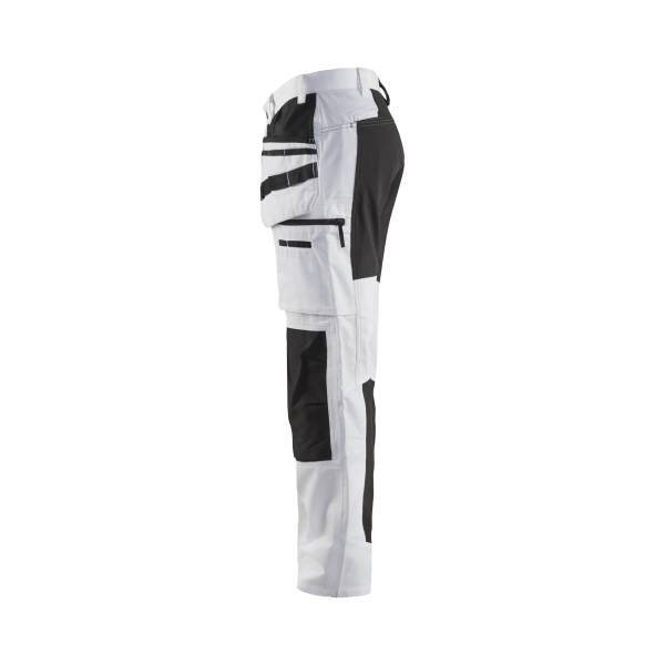 Pantalon de chantier peintre stretch 100 % coton - Blaklader - 1910 - Blanc/Noir