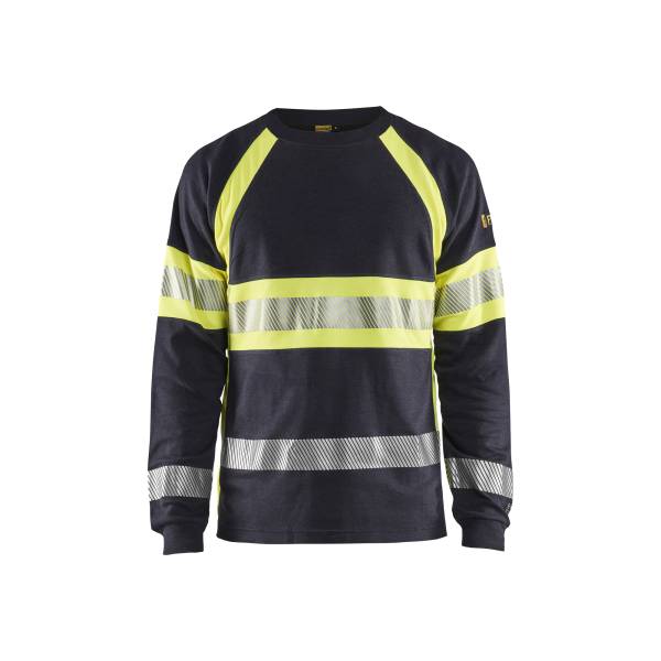T-shirt de travail manches longues ignifugé haute-visibilité - Blaklader - 3484 - Marine/Jaune fluo