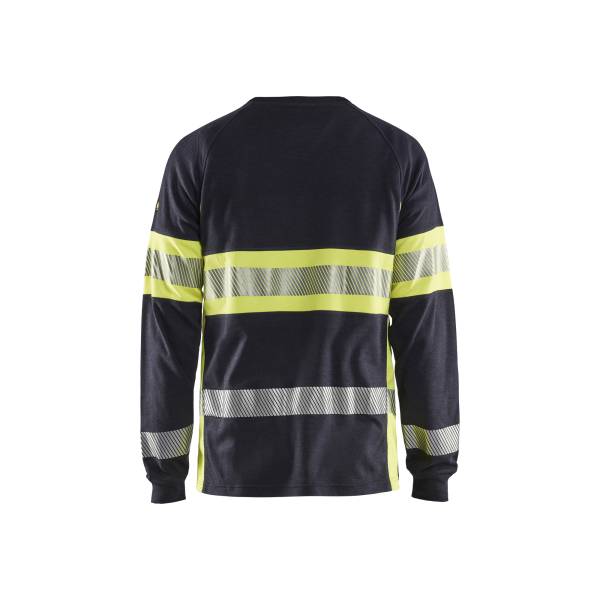 T-shirt de travail manches longues ignifugé haute-visibilité - Blaklader - 3484 - Marine/Jaune fluo